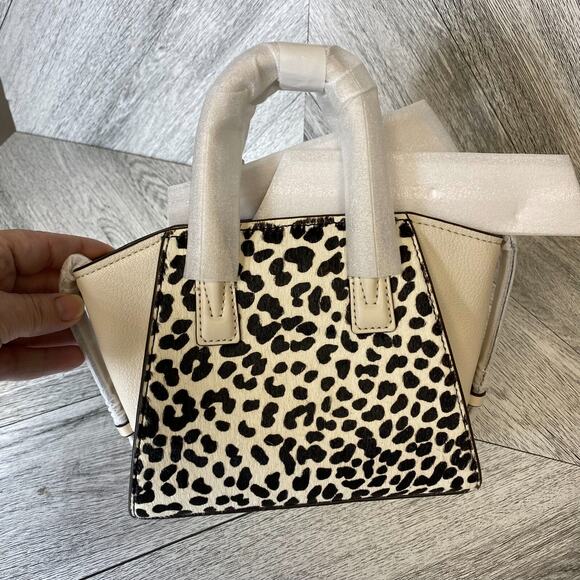 Michael Kors Lt Cream Multi Cheetah Leather Avril Satchel Crossbody Bag Purse XS - Picture 2 of 10